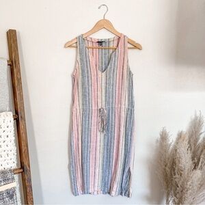 Drew Linen Blend Rainbow Stripes Drawstring Mini Dress